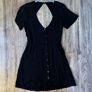 Reformation Black Backless Button-Down Dress with Pockets